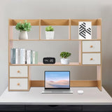 Wood Desk Hutch Organizer, Desktop Hutch with 8 Shelves & 4 Drawers, Vanity Desk with Hutch Top Only, Extendable Small Desk Shelf for Top of Desk, Desktop Bookcase Bookshelf for Home Office Generic