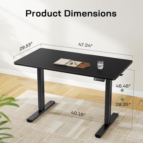 Marsail Electric Standing Desk with One-Piece Desktop,48 x 30 inch Height Adjustable Office Gaming Computer Desk with Deeper Tabletop, Home Office Stand up Desk with 4 Memory Presets, (2 Packages) Marsail