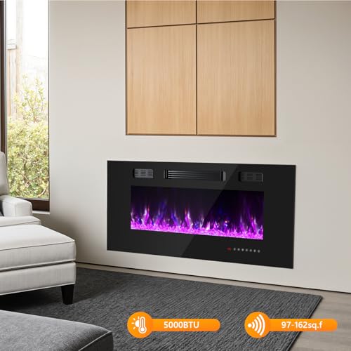 Ariiles 36 Inch Electric Fireplace Insert, Electric Fireplace Wall Mounted with Remote & Timer, Low Noise Heater Fireplaces for Living Room, Modern Recessed Fireplaces Decor Ariiles