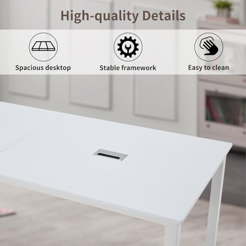 ECOTOUGE 6.5FT Conference Table, 78.7 inch Rectangle Meeting Seminar Table for 6-8 People, Modern Industrial Computer Desk with Cable Management Grommets Business Tables (Only Table), White ECOTOUGE