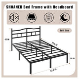 SHOANED 14 Inch Metal Bed Frame - Full Size Heavy Duty Bedframe with Headboard Black Basic Steel Slats Platform No Box Spring Needed/Easy Assembly/Noise Free SHOANED