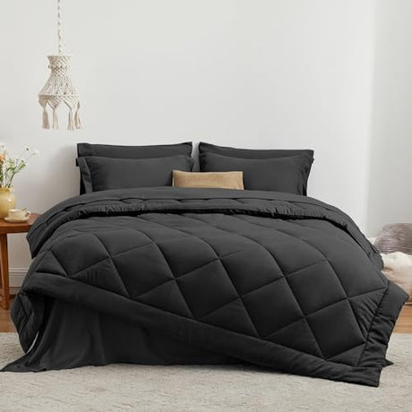 Love's cabin Twin Comforter Set Black, 5 Pieces Twin Bed in a Bag, All Season Bedding Sets with 1 Comforter, 1 Flat Sheet, 1 Fitted Sheet, 1 Pillowcase and 1 Pillow Sham Love's cabin