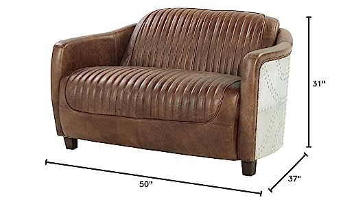 Acme Brancaster Leather Loveseat in Retro Brown and Gray Acme