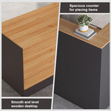 Zethvax L-Shaped Reception Desk,Large Front Desk with Keyboard Tray, Lockable Drawers & File Cabinet, Receptionist Desk for Checkout,Lobby (Right L-Natural Wood/Slate Gray, 71''L x 23.6''W x 41.3''H) Zethvax