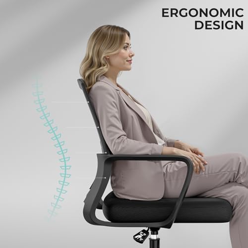 SUKIDA Desk Chair Mesh Office Chair with Upholstery Executive Office Chair with Armrests, Mid-Back Task Chair Height-Adjustable Computer Chair, Black SUKIDA