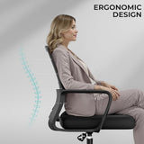 SUKIDA Desk Chair Mesh Office Chair with Upholstery Executive Office Chair with Armrests, Mid-Back Task Chair Height-Adjustable Computer Chair, Black SUKIDA
