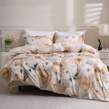 LONAVA Queen Flower 3 Pcs Duvet Cover Set, Breathable Soft Microfiber Biege Lining Comforter Cover with Zipper Closure, and 2 Anti-Pilling, Fade Resistant Pillowcases, Golden Flower LONAVA