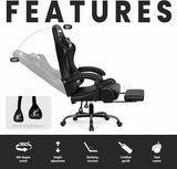 N-GEN GAMING Video Gaming Chair with Footrest Lumbar Support for Home Office High Back Recliner Height Adjustable Ergonomic Comfy Leather Computer Desk Chair (Carbon Black)