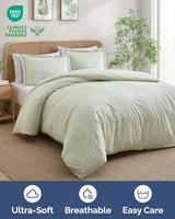 Duvet Cover Queen Size Set - Extra Soft Floral Duvet Cover 90 x 90 with 2 Pillow Shams - Comfy, Breathable Bedding Set - Hotel Luxury & Fade Free with Zipper Closures & Ties - Sage Retro Floral CGK Unlimited