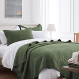 SunStyle Home Quilt Set Twin Olive Green Lightweight Bedspread Soft Reversible Coverlet for All Season 2pcs Army Green Square Quilted Bedding Sets (1 Quilt 1 Pillow Sham)(68"x86") SunStyle Home