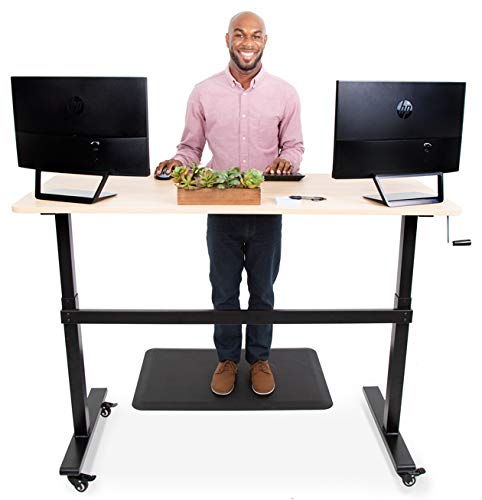 Stand Steady Tranzendesk | 55 Inch Standing Desk with Detachable Wheels | Crank Height Adjustable Sit to Stand Workstation | Modern Ergonomic Desk Supports 3 Monitors (Maple) Stand Steady