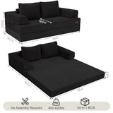 COMAX Futon Sofa Bed, Convertible Folding Sofa Bed, Boneless Couch Loveseat Corduroy with Pillows, Small Foldable Floor Couch Comfy Lounge Sleeper for Living Room Bedroom, Black COMAX