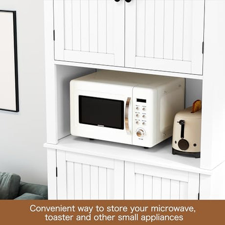 HLR 72" Kitchen Pantry Storage Cabinet, Freestanding Larder Cupboard, Kitchen Hutch Cabinet with Microwave Stand,Utility Pantry with Doors and Shelves for Dining Room, Living Room HLR