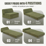 Kasunpul Folding Sofa Bed with Pillow, Memory Foam Fold Out Chair Bed, Convertible Sleeper Chair with Washable Cover, Futon Floor Couch for Living Room/Dorm/Guest Use/Home Office/Apartment, Green Kasunpul