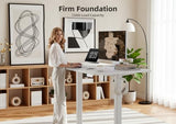 Seang Electric Height Adjustable Standing Desk, 55 x 24 Inch Sit-Stand Desk with T-Shaped Frame, 3 Memory Presets & Cable Management for Home Office Computer Workstation, White Frame/White Top Seang