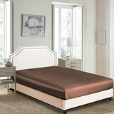 Satin Fitted Sheet, Twin Fitted Sheet Only, 1 - Piece Ultra Soft Deep Pocket Single Silk Bottom Bed Sheet Twin - Brown Luxbedding