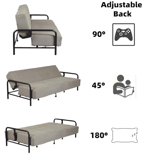 Homy Casa Modern Grey Futon Sofa Bed with Arm, 78.74" 3-Position Adjustable Backrest, Metal Frame, Capacity 500 lbs, Convertible Daybed for Living Room/Guest Room/Studio Apartment Homy Casa
