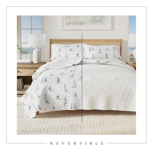 Great Bay Home Coastal Quilt Set - 2-Piece Twin/Twin XL Size Nautical Bedding Set - Lightweight, All-Season, Reversible Bedspread (Blue Watercolor Sailboats) Great Bay Home