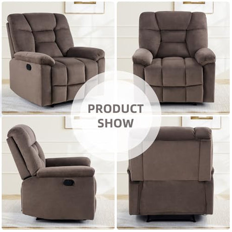 EBELLO Manual Recliner Chair for Adults with Soft Padded Headrest and Backrest, Overstuffed Single Recliner Sofa Chair for Living Room, Dark Brown EBELLO