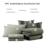 MaiRêve Embroidery Comforter Set, Boho Farmhouse Western Bedding Set, All Season Bed in A Bag Comforter Set with Sheets, Pillowcases & Shams, Olive Green King 7 Pieces MaiRêve