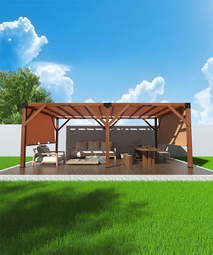 DEXSO 12'X 20' Cedar Wood Pergola with Solid Structure, Retractable Shade Canopy, Durable, Rot Resistant, Patio Pergola for Backyard, Deck, Garden,