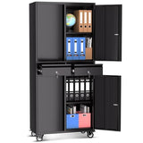 GarveeHome Garage Storage Cabinet, 73'' Metal Storage Cabinet with Wheels and Adjustable Shelves, Heavy Duty Storage Cabinet with Locking Doors and 2 Drawers for Office and Garage, Black GarveeHome