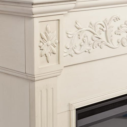 SEI Furniture Calvert Electric Carved Floral Trim Fireplace, 44.5" W x 14.5" D x 40.25" H, Ivory