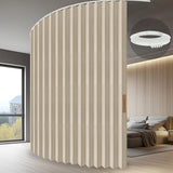 JILRON Accordion Folding Room Partition with Ceiling Track - Retractable Room Divider Curtain, Effortless Setup(Beige 100" W x 84" L-Pack of 1) Jilron
