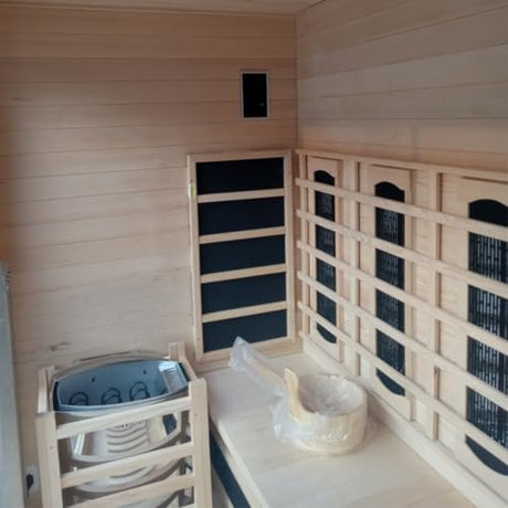 4-5 Person Hybrid Home Wood Sauna, Indoor WiFi Control Far Infrared & Traditional Canadian Hemlock Steam Saunas Spa with Red Light Therapy, 14 Heating elements & Electric Stove, Accessories, Rightdoor Smartmak