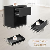 Yechen 22.8" W Black Nightstand Set of 2 with Hidden Drawers and Open Shelves, Mid Century Modern Nightstand Curved Profile, Large Wood Fluted Night Stand, Accent Bedside End Table Yechen