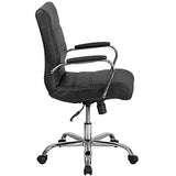 Flash Furniture Whitney Mid-Back Swivel LeatherSoft Desk Chair with Padded Seat and Armrests, Adjustable Height Padded Office Chair, Black Flash Furniture