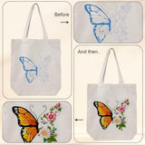 Louise Maelys Embroidery Kit Canvas Tote Bag for Beginners,Cross Stitch Kits for Adults,DIY Needlepoint with Butterfly Floral Pattern,Women Shopping Reusable Grocery Bags