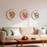 Herdiese Embroidery Kit for Beginners & Adults, 3 PCS Cross Stitch Kit with Floral Patterns – Complete Starter Set with Hoop, Pre-Printed Fabrics, Threads, 9 Needles & Scissors
