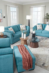 Signature Design by Ashley Keerwick Scandinavian Loveseat with 4 Toss Pillows, Blue Signature Design by Ashley