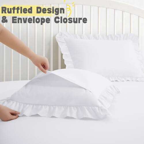Yvrcen 4 Pieces Ruffle Full Sheet Set, White Bed Sheets Full Size, Microfiber Coquette White Sheets with 16 Inch Deep Pocket Fitted Sheet, 1 Ruffled Flat Sheet & 2 Ruffled Pillow Shams Yvrcen
