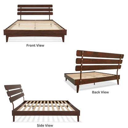 Bme Caden Mid Century 15'' Adjustable Bed Frame - Walnut, No Box Spring Needed, Easy Assembly, Queen Size - WoodArtSupply