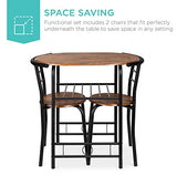 Best Choice Products 3-Piece Wooden Round Table & Chair Set for Kitchen, Dining Room, Compact Space w/Steel Frame, Built-in Wine Rack - Black/Brown Best Choice Products