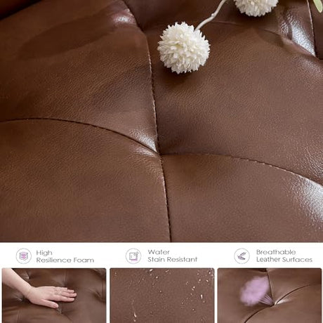 TYBOATLE 62" W Brown Leather Loveseat w/ 2 USB and 2 Cupholders, Mid-Century Modern Tufted Small Love Seat Couches for Office, Living Room, Bedroom, Dorm (1, Brown) TYBOATLE