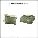 Intelligent Design Kids Queen Comforter Set, Reversible Plush, Cozy Plush Reverse Bedding, Winter Fluffy Comforter Bed Set, 2 Shams, Enchanting Forest Animals, Full/Queen, Sage Green 3 Piece Intelligent Design