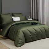 Olive Green Cotton Duvet Cover Set Queen 100% Long-Staple Cotton Sateen Bedding Set, Soft Breathable Smooth Organic Pure Cotton Plain Comforter Cover, Luxury Minimalist Bedroom Decor for All Season YASMENG