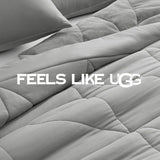 UGG Full/Queen Comforter Set – 3 Piece Luxury Reversible Plush Queen Bed Set with Down Alternative Fill, Soft Comforter Bedding Set with 2 Queen Shams for Home & Bedroom Decor, Seal Gray (Corey) UGG