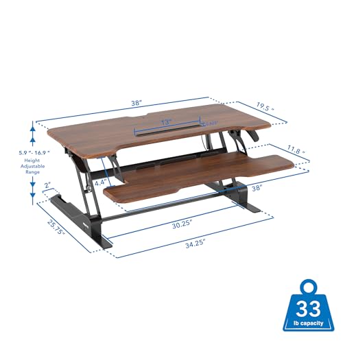 Mount-It! 38 Inch Standing Desk Converter, Sit Stand Desk Riser for Dual Monitors with Keyboard Tray, Height Adjustable Desktop Workstation, Easy Lift Gas Spring, Rustic Walnut Brown Mount-It!