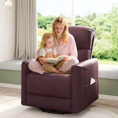 Welzona Power Swivel Rocker Recliner, Power Recliner Chair, 360° Swivel Small Recliners for Small Spaces, Infinite Position Rocking Chair Nursery, PU Leather Living Room Chairs USB Port, Burgundy Red
