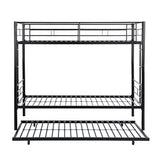 KEIKI Twin Over Twin Size Metal Detachable Bunk Bed Frame with Ladder, Trundle and Guardrail, Modern Style Bunk Beds with Slats, No Box Spring Required, Easy Assembly, for Bedroom or Dormitory, Black KEIKI