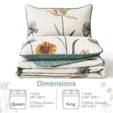 WONGS BEDDING Floral Quilt Set Queen,Green Yellow Floral Botanical Bedspread Bedding Set with 2 Pillowcase,Lightweight Summer Farmhouse Coverlet Set for All Season (96"x90") WONGS BEDDING