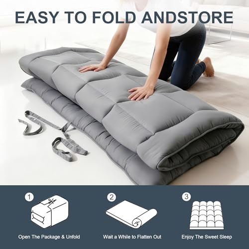 ALPSWAN Japanese Floor Mattress Futon, Thick 5-Layer Roll Up Foldable Mattress, Comfortable Foam Tatami Mat Sleeping Pad (Gray, Twin) ALPSWAN