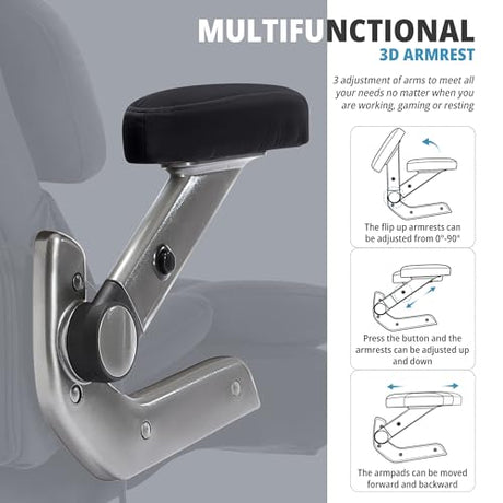 Fabric Big and Tall Office Chair 700lbs-High Back Executive Cloth Computer Chair with Adjustable Lumbar Support 3D Flip Arms Plus Size Rubber Wheels-Extra Wide Large Desk Chairs, Heavy Duty Metal Base VUZI