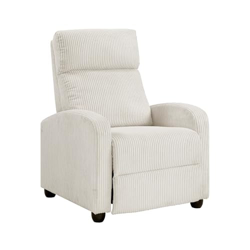 Lexicon Corduroy Pushback Recliner Chair Armchair Push Back Recliner, Solid Wood Frame and Metal Base, Easy Assembly Small Soft Single Sofa Accent Chair for Living Room/Office/Apartment, Beige