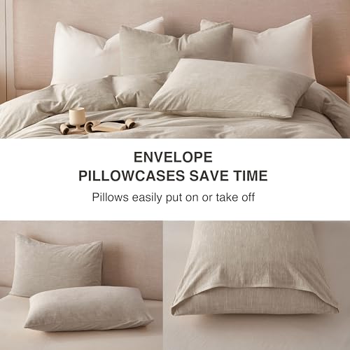 BFS HOME Linen Duvet Cover Twin Size - Soft Breathable Cotton Linen Blend, 3-Pieces Bedding Set with 2 Pillowcases, Stonewashed Texture, Khaki, All-Season Comfort BFS HOME
