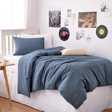 Wake In Cloud - Cotton Duvet Cover Set, Twin Size, Chambray Denim Blue, 100% Washed Cotton, Linen Like Textured, Breathable Percale Durable Comfy Farmhouse Neutral Bedding Set, 3 Pieces Wake In Cloud